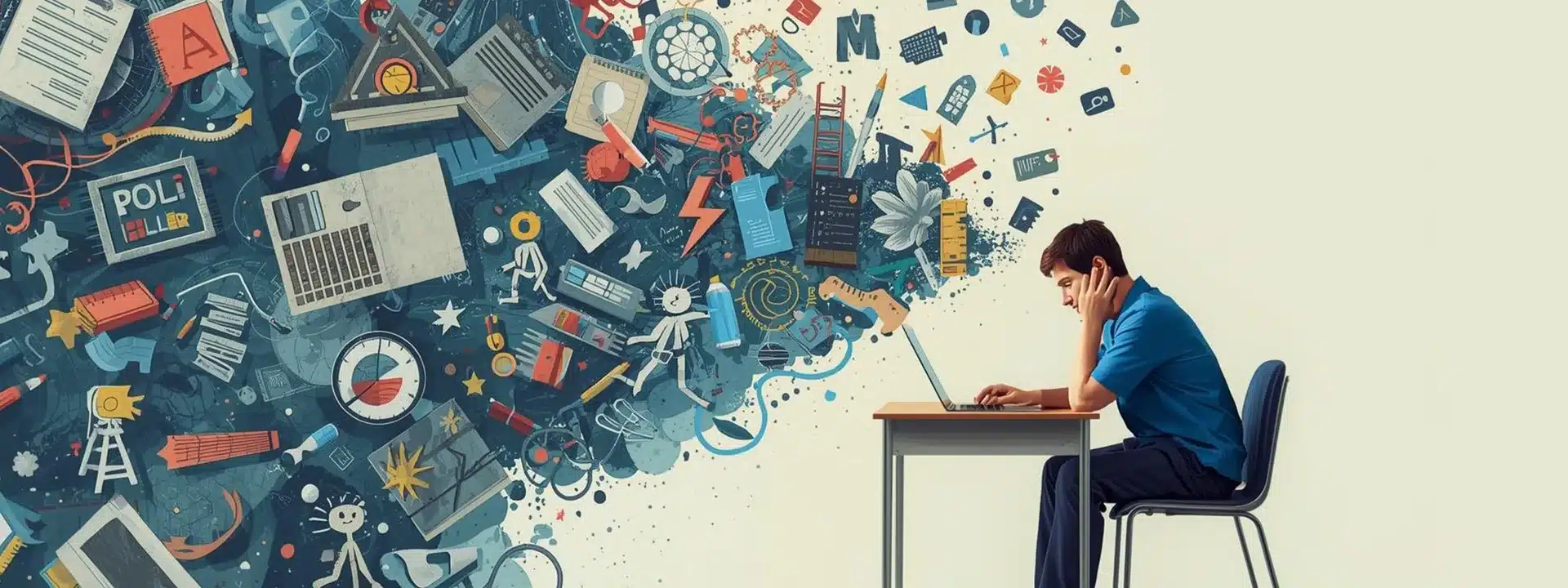 Employee sitting at a desk, appearing overwhelmed by multiple tasks, representing the challenges people with ADHD face in a work environment.