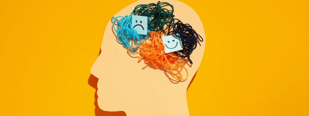 Concept of multiple minds in one brain, illustrating alters with different mental disorders.