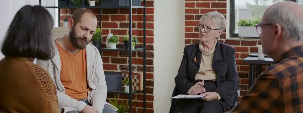 Person discussing emotional struggles with a therapist during a mental health treatment consultation